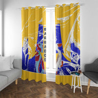 Barbados Coat of Arms Window Curtain with Yellow Blue Pelican Dolphin Graphic - Wonder Print Shop