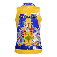 Barbados Coat of Arms Women Sleeveless Polo Shirt with Yellow Blue Pelican Dolphin Graphic - Wonder Print Shop