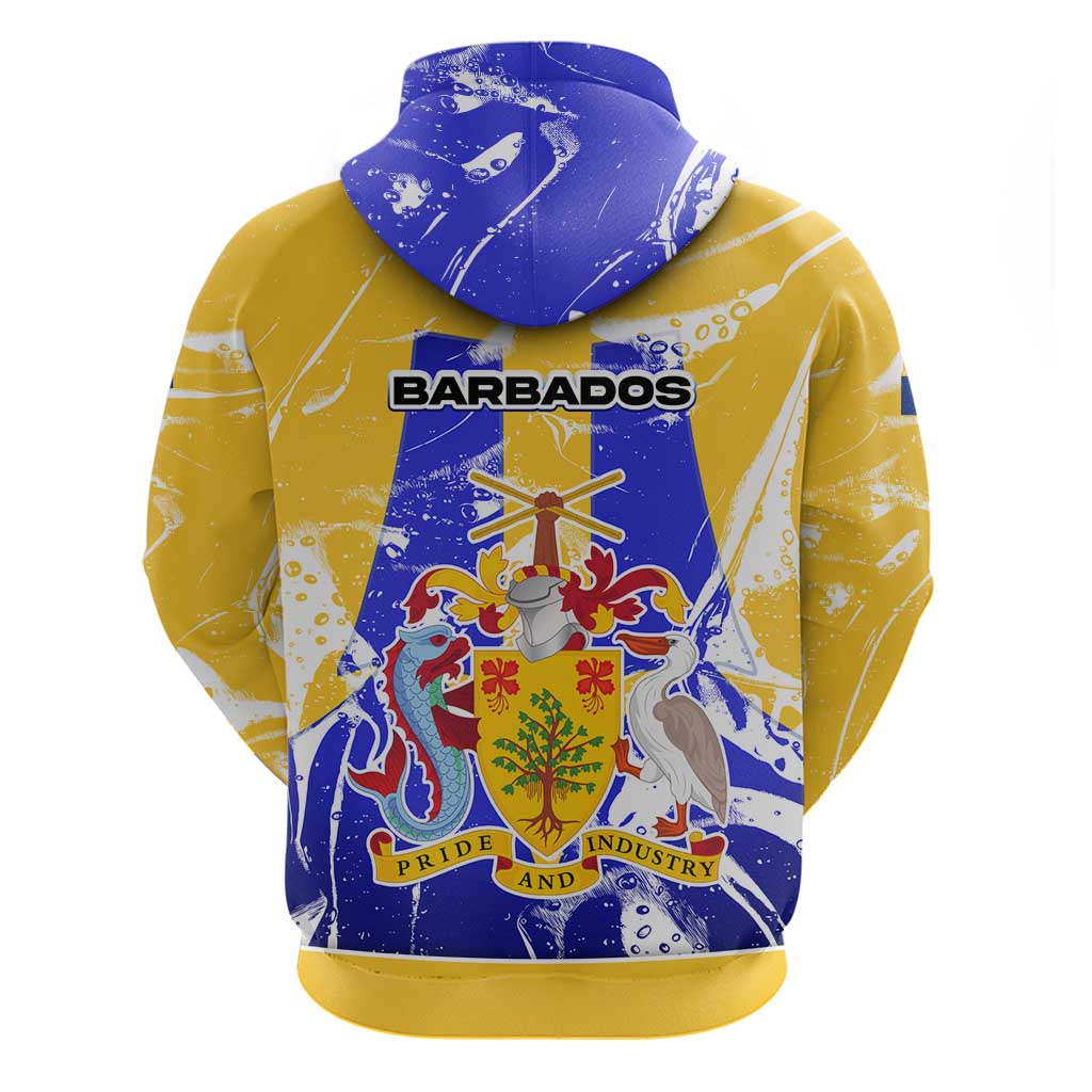 Barbados Coat of Arms Zip Hoodie with Yellow Blue Pelican Dolphin Graphic - Wonder Print Shop
