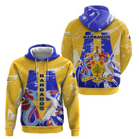 Barbados Coat of Arms Zip Hoodie with Yellow Blue Pelican Dolphin Graphic - Wonder Print Shop