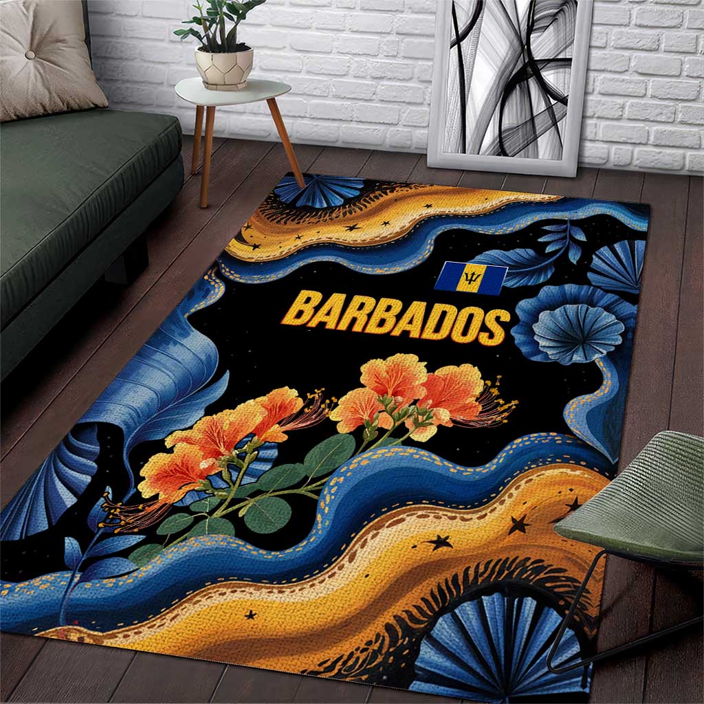 Barbados Floral Wave Area Rug with Tropical Hibiscus Print Black and Gold - Wonder Print Shop