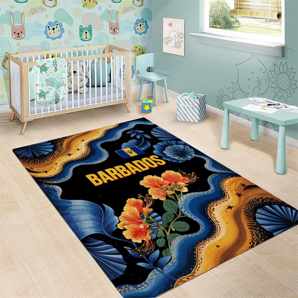 Barbados Floral Wave Area Rug with Tropical Hibiscus Print Black and Gold - Wonder Print Shop