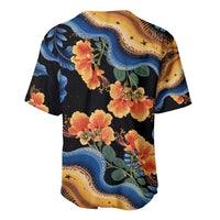 Barbados Floral Wave Baseball Jersey with Tropical Hibiscus Print Black and Gold - Wonder Print Shop