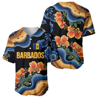 Barbados Floral Wave Baseball Jersey with Tropical Hibiscus Print Black and Gold - Wonder Print Shop