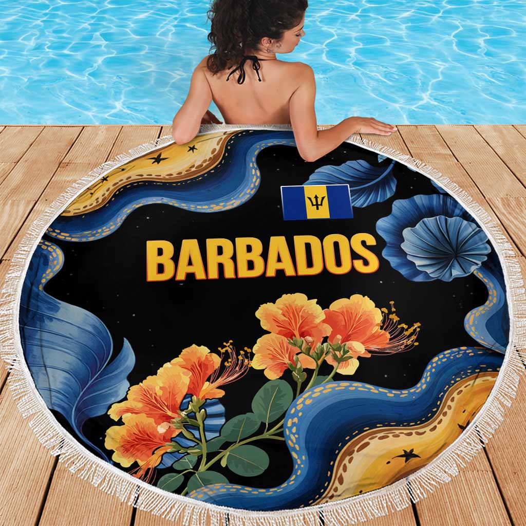 Barbados Floral Wave Beach Blanket with Tropical Hibiscus Print Black and Gold - Wonder Print Shop