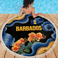 Barbados Floral Wave Beach Blanket with Tropical Hibiscus Print Black and Gold - Wonder Print Shop