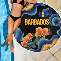 Barbados Floral Wave Beach Blanket with Tropical Hibiscus Print Black and Gold - Wonder Print Shop