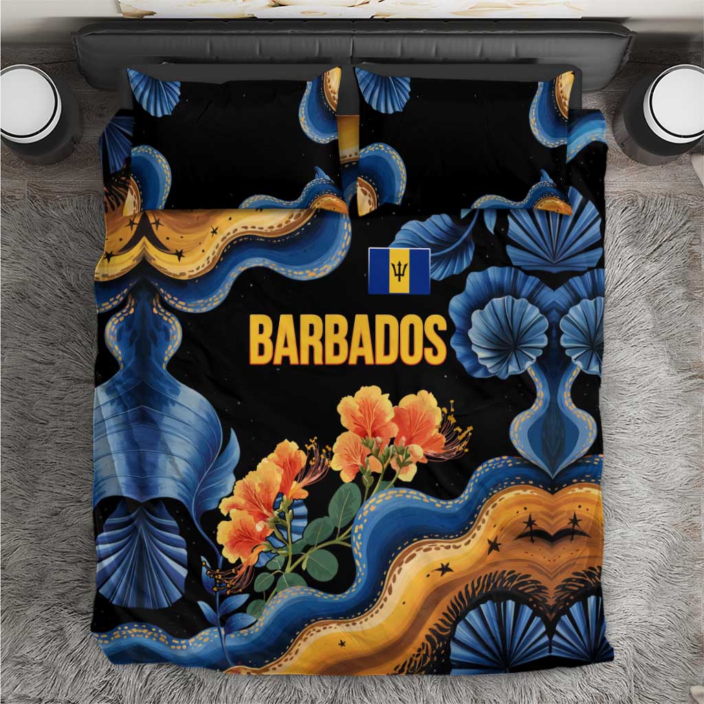 Barbados Floral Wave Bedding Set with Tropical Hibiscus Print Black and Gold - Wonder Print Shop