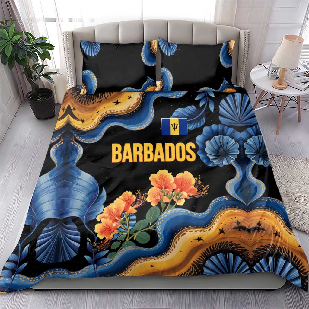 Barbados Floral Wave Bedding Set with Tropical Hibiscus Print Black and Gold - Wonder Print Shop