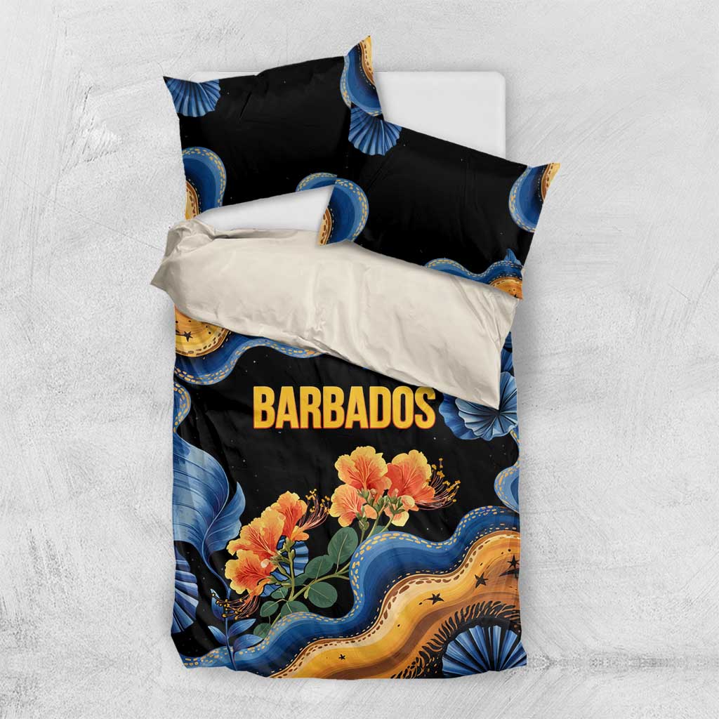 Barbados Floral Wave Bedding Set with Tropical Hibiscus Print Black and Gold - Wonder Print Shop