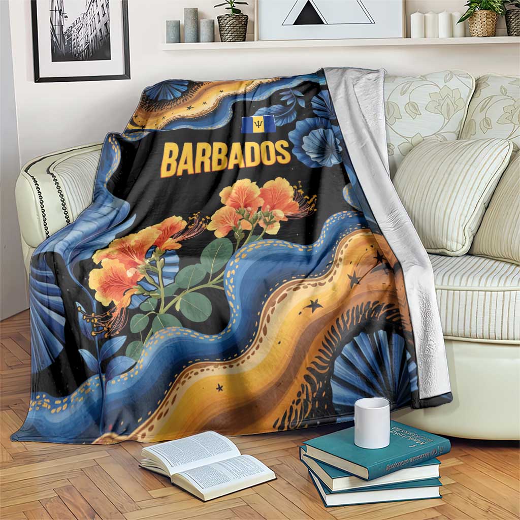 Barbados Floral Wave Blanket with Tropical Hibiscus Print Black and Gold - Wonder Print Shop