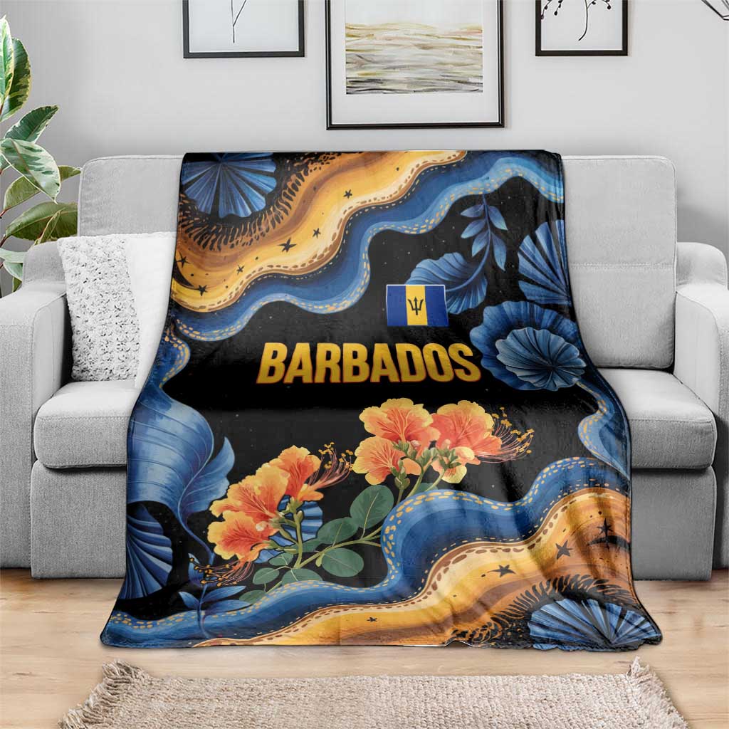 Barbados Floral Wave Blanket with Tropical Hibiscus Print Black and Gold - Wonder Print Shop