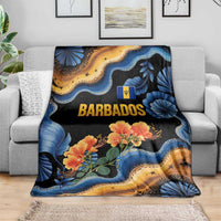 Barbados Floral Wave Blanket with Tropical Hibiscus Print Black and Gold - Wonder Print Shop