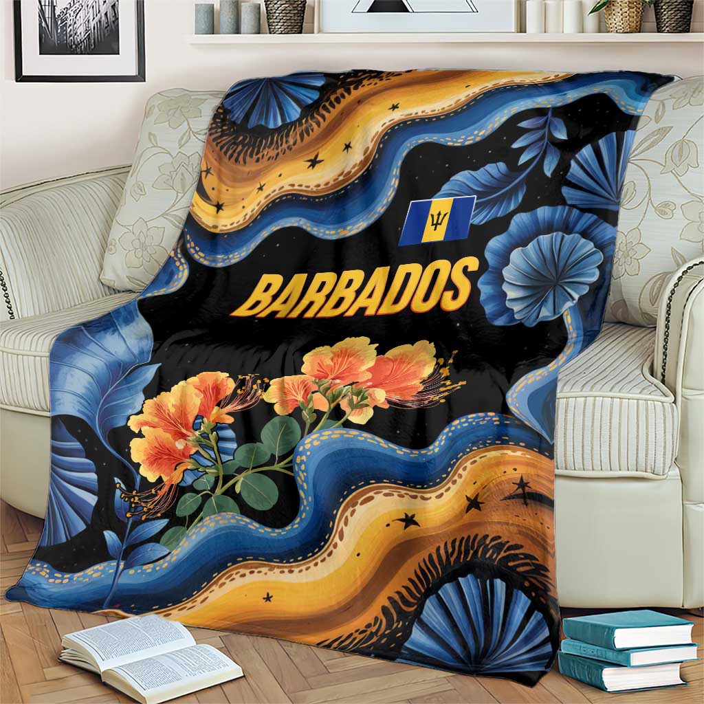Barbados Floral Wave Blanket with Tropical Hibiscus Print Black and Gold - Wonder Print Shop