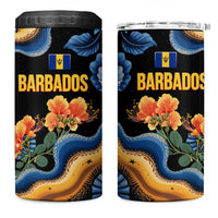 Barbados Floral Wave 4 in 1 Can Cooler Tumbler with Tropical Hibiscus Print Black and Gold - Wonder Print Shop