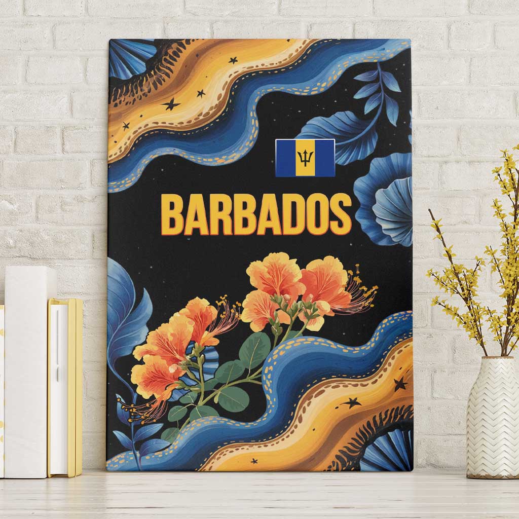 Barbados Floral Wave Canvas Wall Art with Tropical Hibiscus Print Black and Gold - Wonder Print Shop
