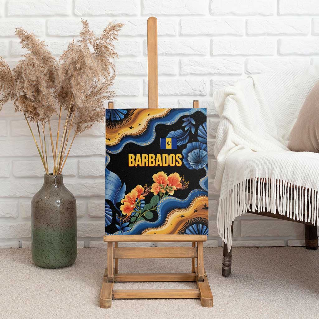 Barbados Floral Wave Canvas Wall Art with Tropical Hibiscus Print Black and Gold - Wonder Print Shop
