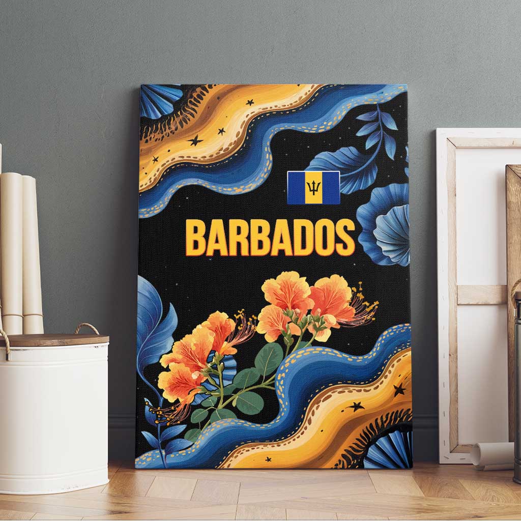 Barbados Floral Wave Canvas Wall Art with Tropical Hibiscus Print Black and Gold - Wonder Print Shop