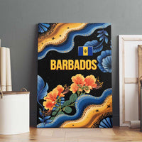 Barbados Floral Wave Canvas Wall Art with Tropical Hibiscus Print Black and Gold - Wonder Print Shop