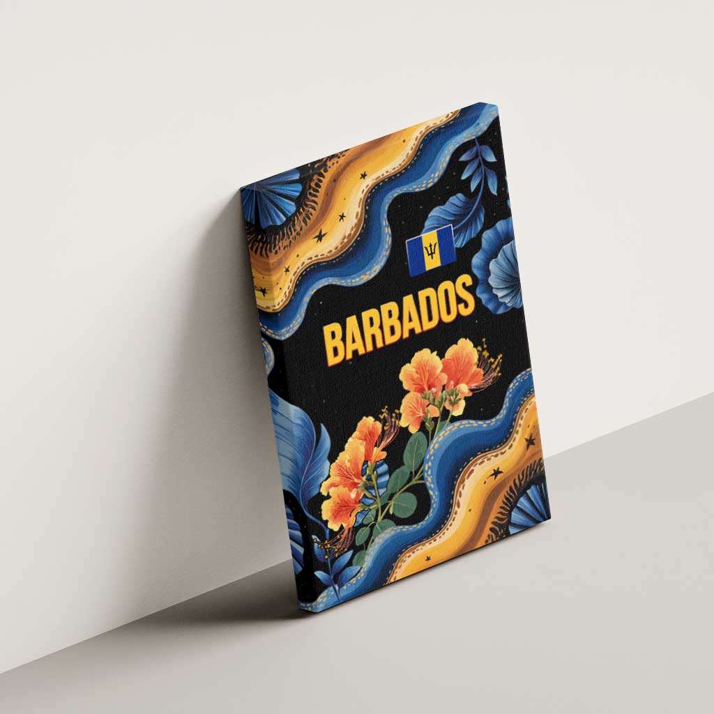 Barbados Floral Wave Canvas Wall Art with Tropical Hibiscus Print Black and Gold - Wonder Print Shop