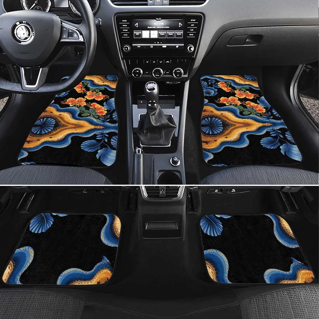 Barbados Floral Wave Car Mats with Tropical Hibiscus Print Black and Gold - Wonder Print Shop