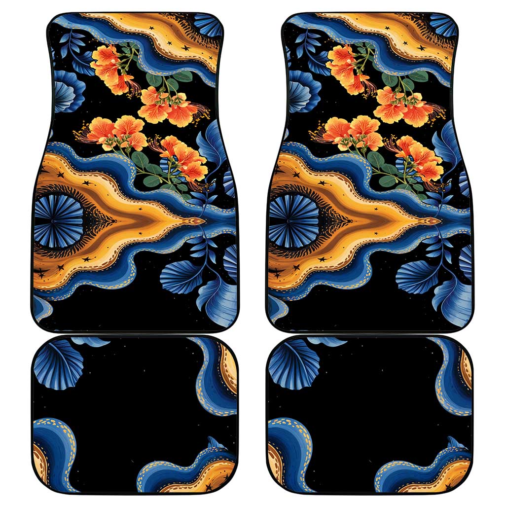 Barbados Floral Wave Car Mats with Tropical Hibiscus Print Black and Gold - Wonder Print Shop