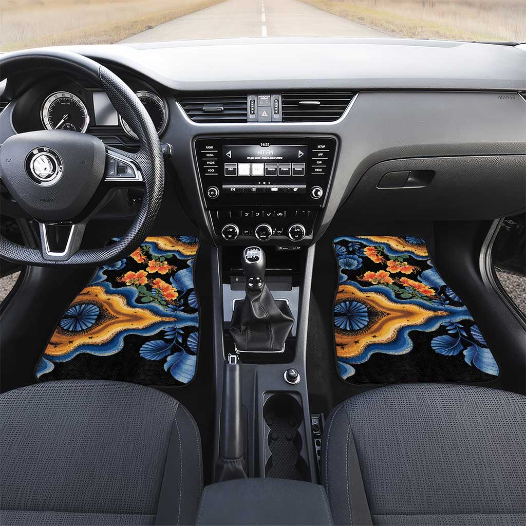 Barbados Floral Wave Car Mats with Tropical Hibiscus Print Black and Gold - Wonder Print Shop