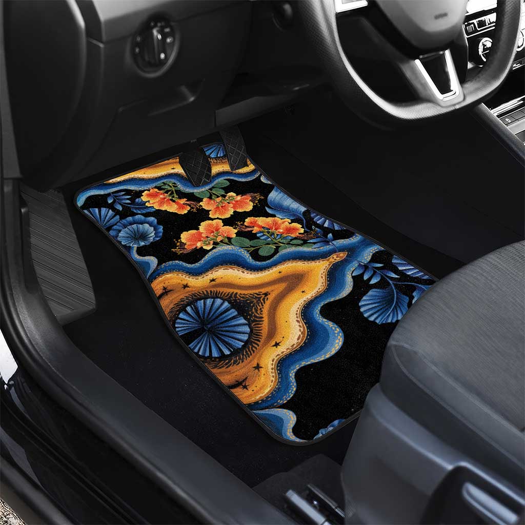 Barbados Floral Wave Car Mats with Tropical Hibiscus Print Black and Gold - Wonder Print Shop