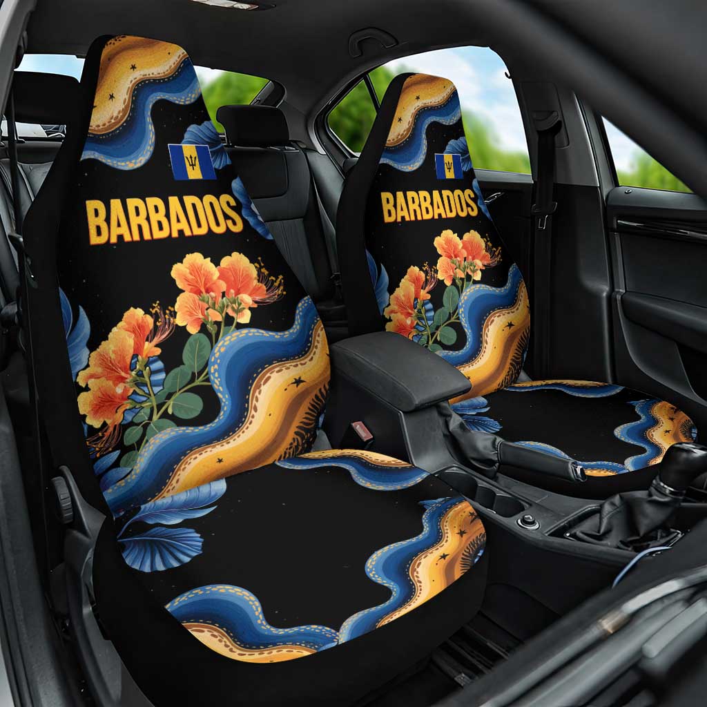 Barbados Floral Wave Car Seat Cover with Tropical Hibiscus Print Black and Gold - Wonder Print Shop