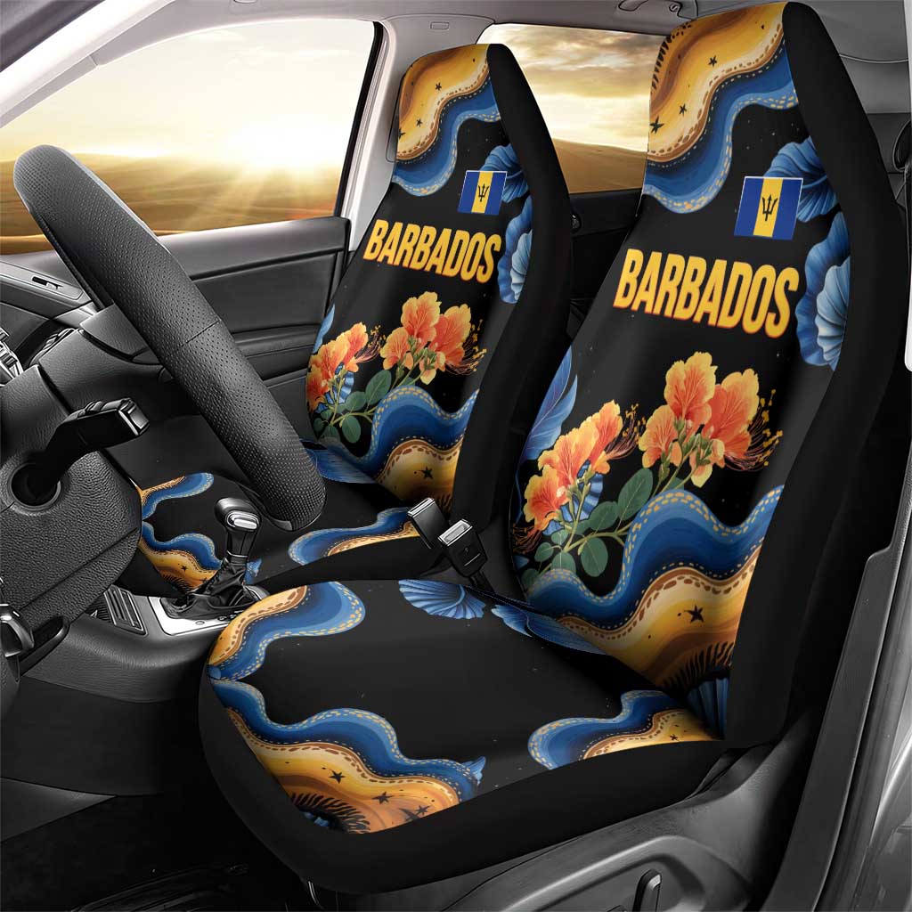 Barbados Floral Wave Car Seat Cover with Tropical Hibiscus Print Black and Gold - Wonder Print Shop