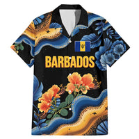 Barbados Floral Wave Family Matching Mermaid Dress and Hawaiian Shirt with Tropical Hibiscus Print Black and Gold - Wonder Print Shop