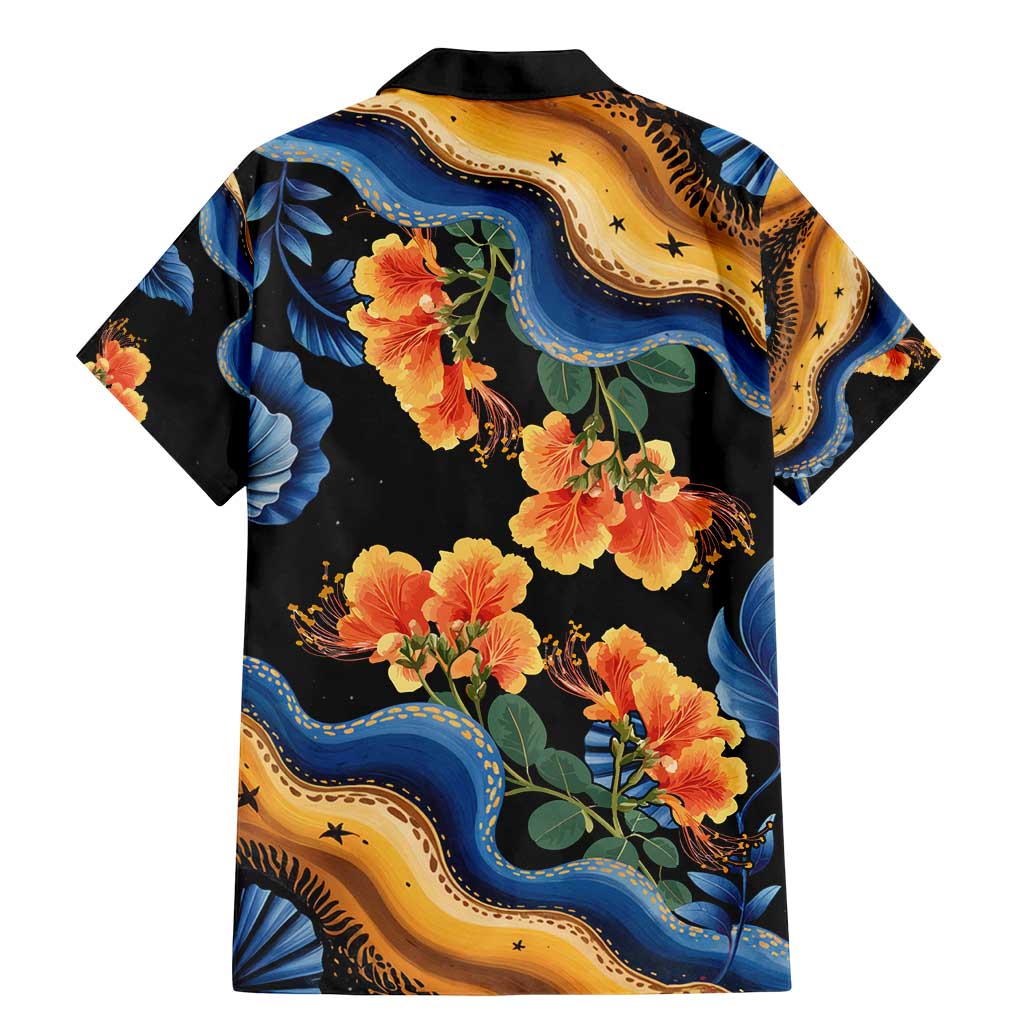 Barbados Floral Wave Family Matching Mermaid Dress and Hawaiian Shirt with Tropical Hibiscus Print Black and Gold - Wonder Print Shop