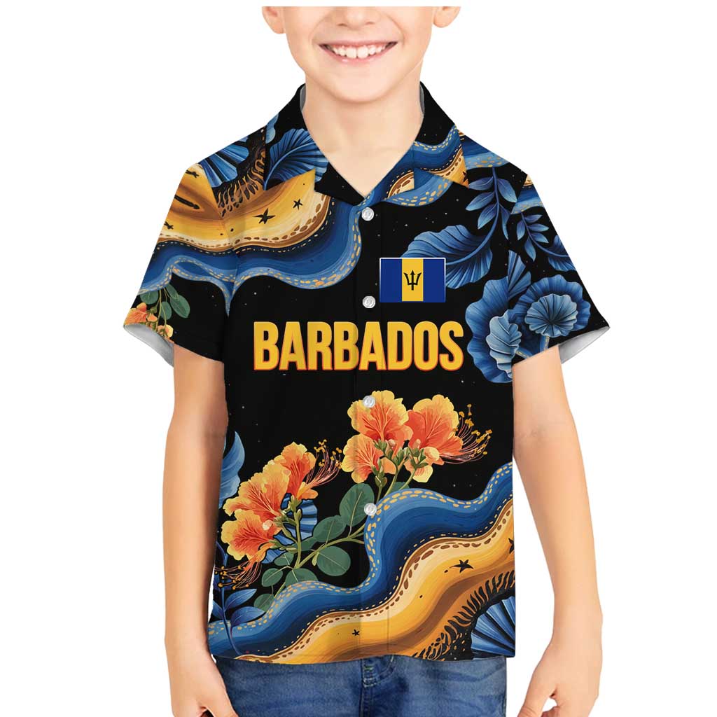 Barbados Floral Wave Family Matching Mermaid Dress and Hawaiian Shirt with Tropical Hibiscus Print Black and Gold - Wonder Print Shop