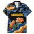 Barbados Floral Wave Family Matching Off The Shoulder Long Sleeve Dress and Hawaiian Shirt with Tropical Hibiscus Print Black and Gold - Wonder Print Shop