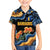 Barbados Floral Wave Family Matching Off The Shoulder Long Sleeve Dress and Hawaiian Shirt with Tropical Hibiscus Print Black and Gold - Wonder Print Shop