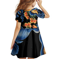 Barbados Floral Wave Family Matching Off Shoulder Maxi Dress and Hawaiian Shirt with Tropical Hibiscus Print Black and Gold - Wonder Print Shop