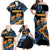 Barbados Floral Wave Family Matching Off Shoulder Maxi Dress and Hawaiian Shirt with Tropical Hibiscus Print Black and Gold - Wonder Print Shop