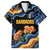 Barbados Floral Wave Family Matching Off Shoulder Short Dress and Hawaiian Shirt with Tropical Hibiscus Print Black and Gold - Wonder Print Shop