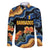 Barbados Floral Wave Family Matching Off Shoulder Short Dress and Hawaiian Shirt with Tropical Hibiscus Print Black and Gold - Wonder Print Shop
