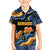 Barbados Floral Wave Family Matching Off Shoulder Short Dress and Hawaiian Shirt with Tropical Hibiscus Print Black and Gold - Wonder Print Shop