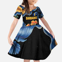 Barbados Floral Wave Family Matching Short Sleeve Bodycon Dress and Hawaiian Shirt with Tropical Hibiscus Print Black and Gold - Wonder Print Shop