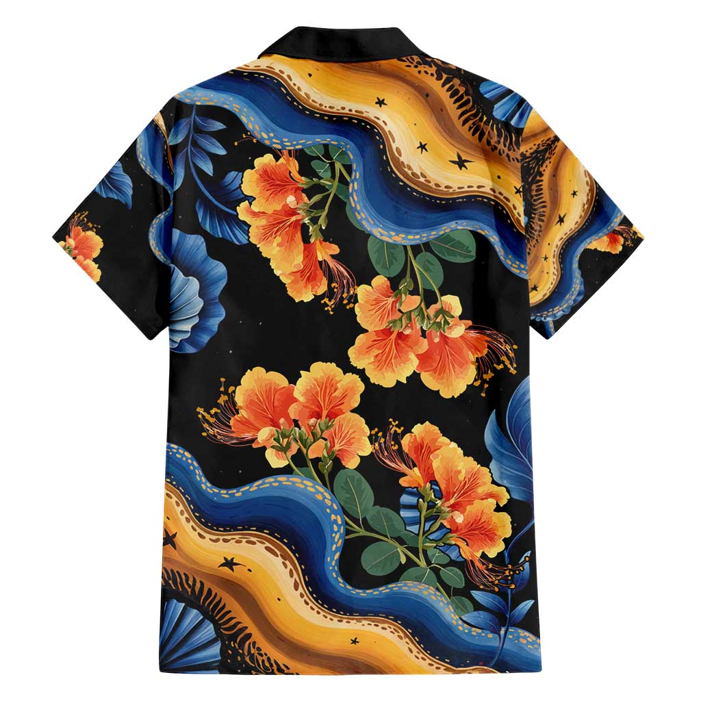 Barbados Floral Wave Family Matching Short Sleeve Bodycon Dress and Hawaiian Shirt with Tropical Hibiscus Print Black and Gold - Wonder Print Shop