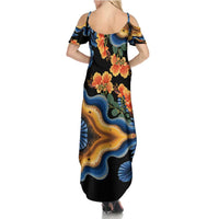Barbados Floral Wave Family Matching Summer Maxi Dress and Hawaiian Shirt with Tropical Hibiscus Print Black and Gold - Wonder Print Shop