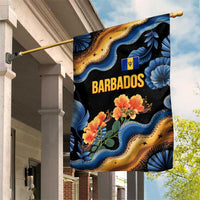 Barbados Floral Wave Garden Flag with Tropical Hibiscus Print Black and Gold - Wonder Print Shop