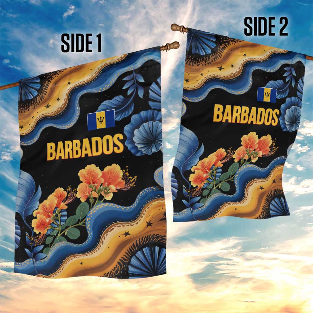 Barbados Floral Wave Garden Flag with Tropical Hibiscus Print Black and Gold - Wonder Print Shop