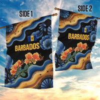 Barbados Floral Wave Garden Flag with Tropical Hibiscus Print Black and Gold - Wonder Print Shop