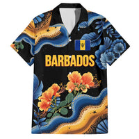 Barbados Floral Wave Hawaiian Shirt with Tropical Hibiscus Print Black and Gold - Wonder Print Shop