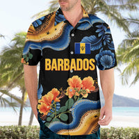 Barbados Floral Wave Hawaiian Shirt with Tropical Hibiscus Print Black and Gold - Wonder Print Shop