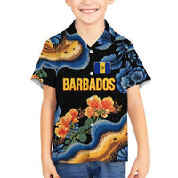 Barbados Floral Wave Hawaiian Shirt with Tropical Hibiscus Print Black and Gold - Wonder Print Shop