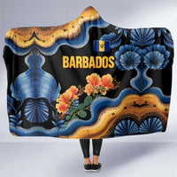 Barbados Floral Wave Hooded Blanket with Tropical Hibiscus Print Black and Gold - Wonder Print Shop